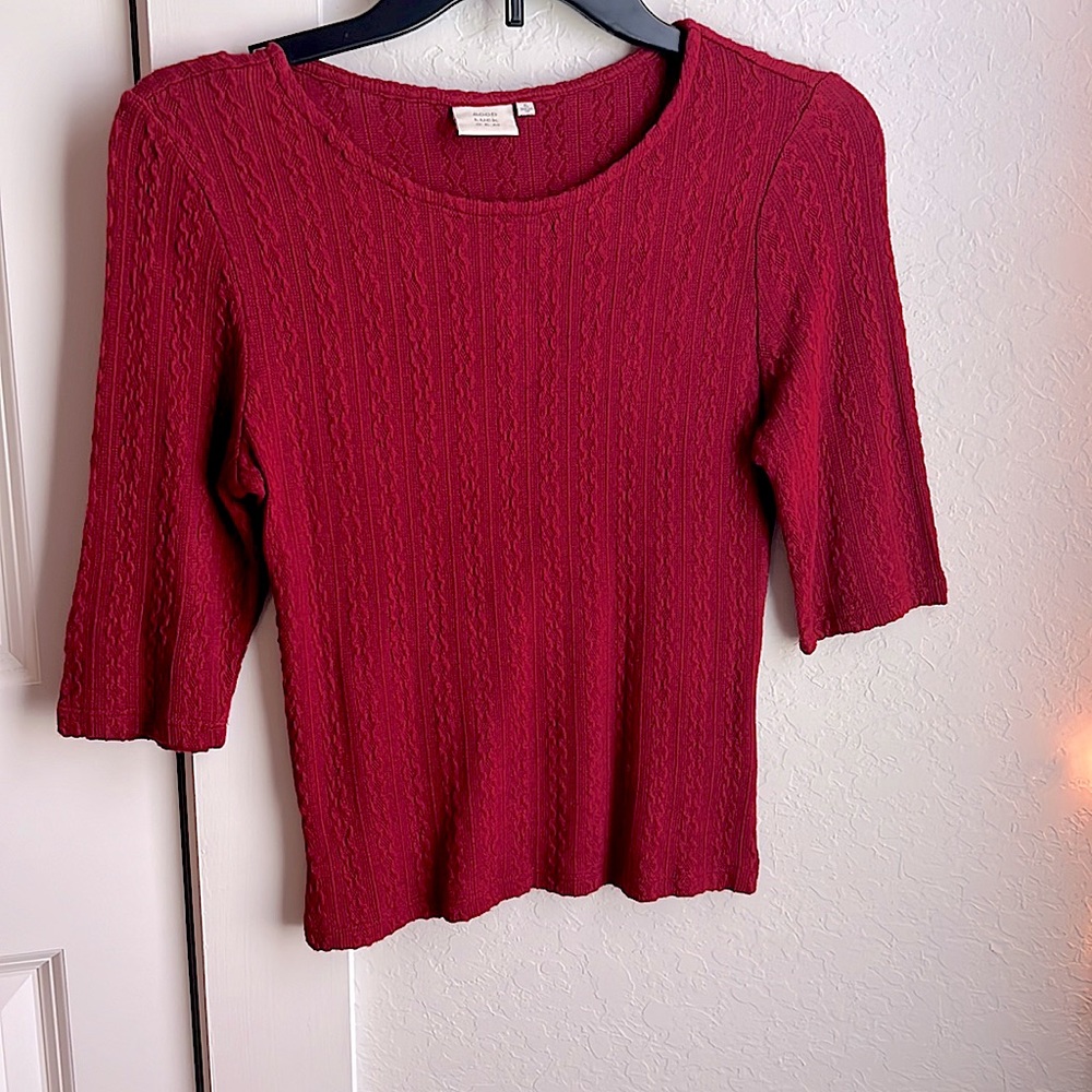 A red textured blouse perfect for Christmas events!